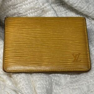 Louis Vuitton Yellow Wallet epi leather ID or card case  with purple interior